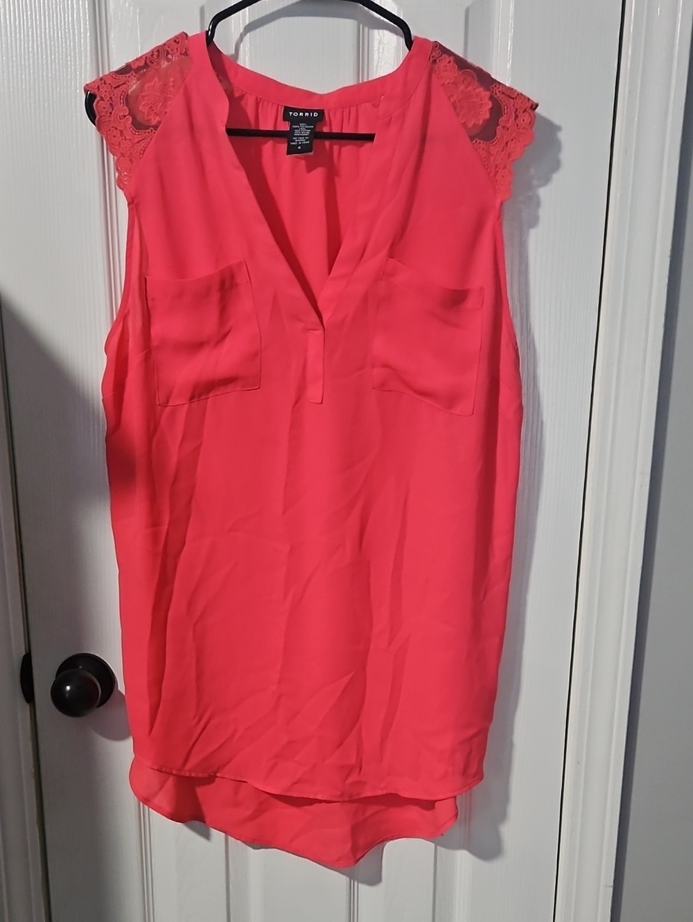 Torrid Coral Lace-Shoulder V-Neck Sleeveless Hi-Low Top